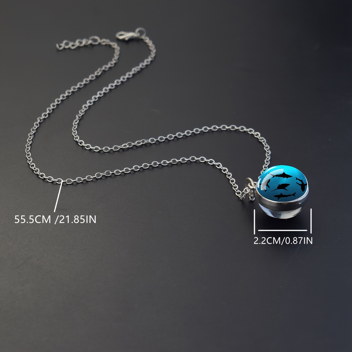 Shark Silhouette Glass Ball Pendant Necklace, Ocean Theme